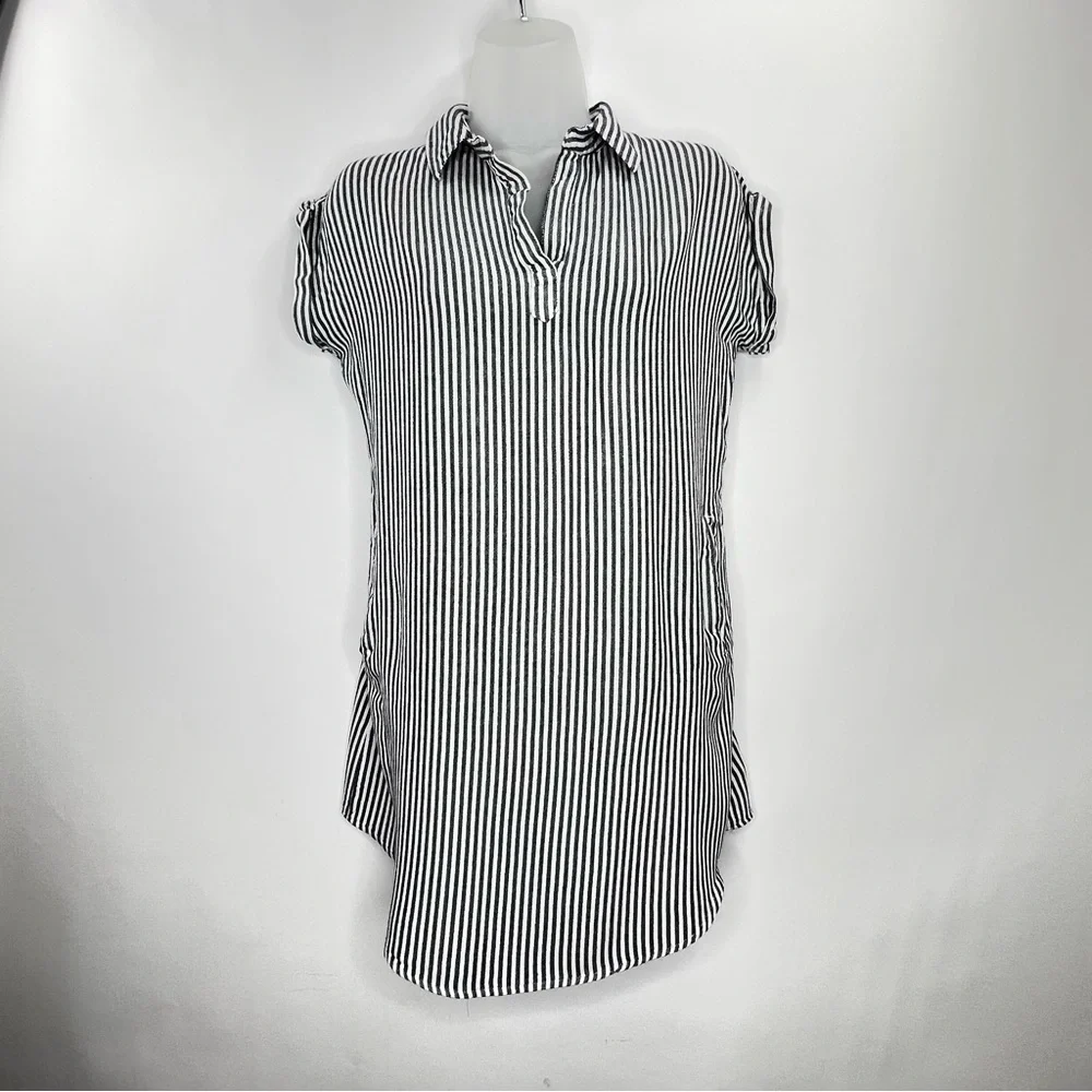 Thread+Supply Black & White Vertical Stripe Soft Tunic Top/Dress Women Sz Small